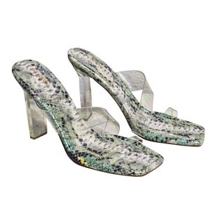 Aldo Aderra Stylish Snake Print Heels Sandals with Clear Straps US 9
